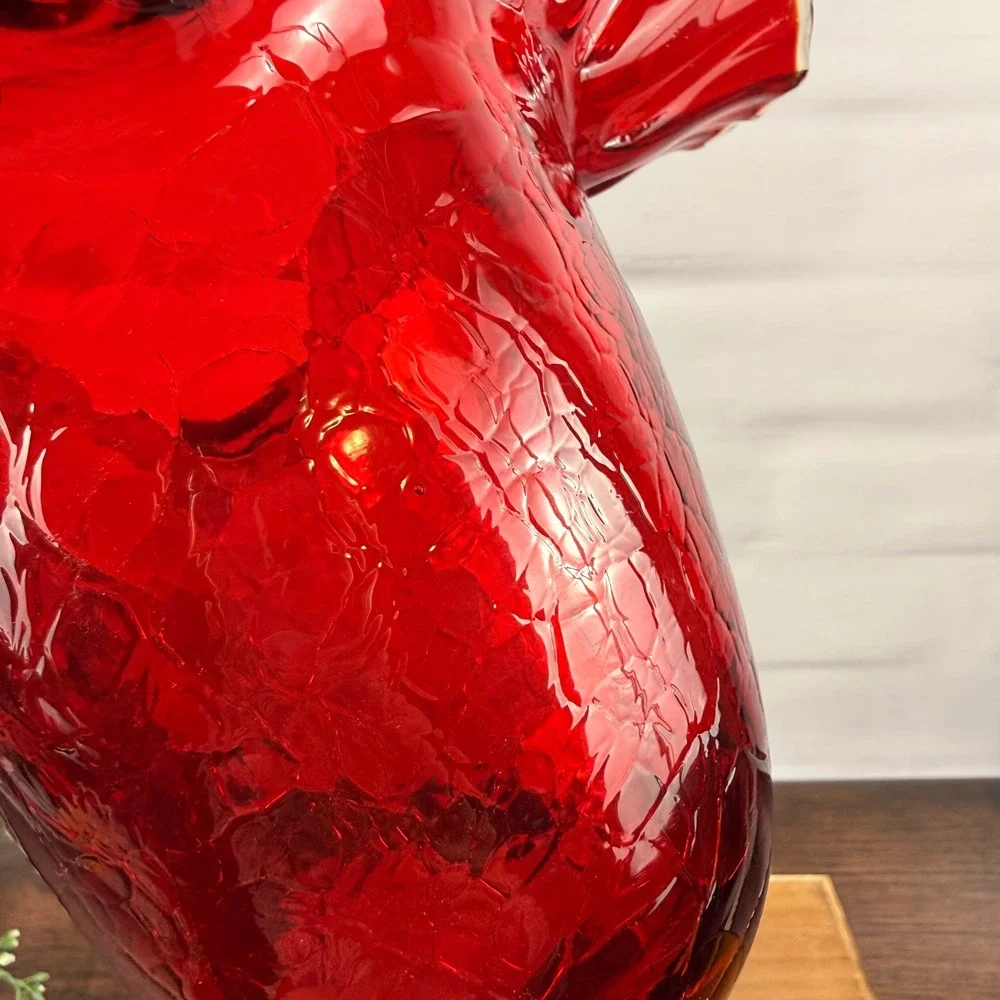Blenko 388 Tangerine Crackle Glass Ruffled Vase Mid Century